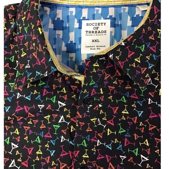 Society Of Threads Dress Shirt XXL Martini Glass Button Up Slim Fit Stretch - Picture 3 of 5